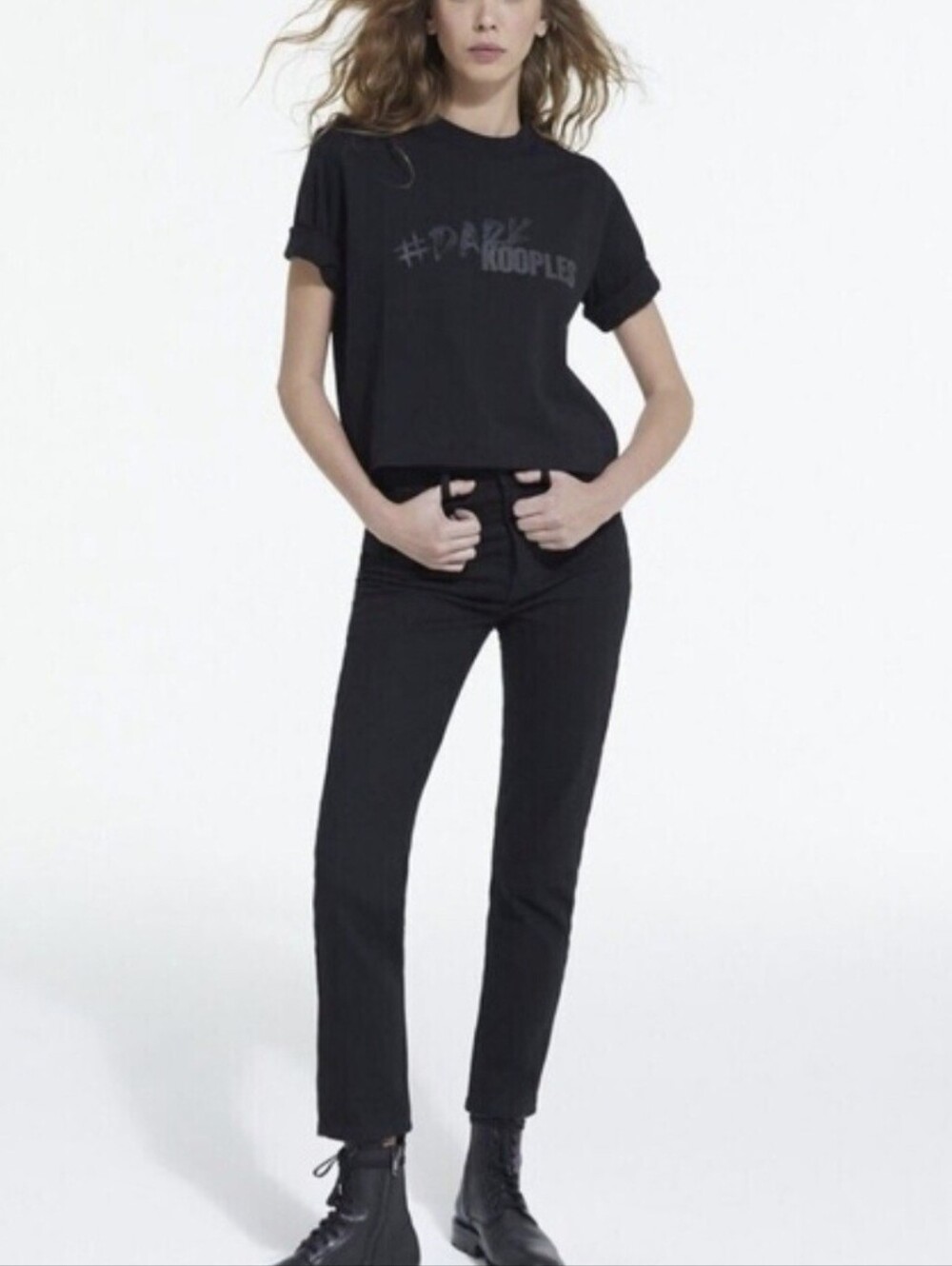 The Kooples Jeans Black Med Wash Skull Stud Pocket Short Fit Size 27